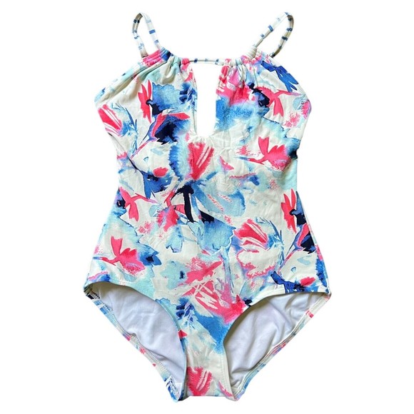 Vince Camuto Swimsuit Size 6 One Piece Maillot Keyhole Neck, White Floral Print - Picture 7 of 7